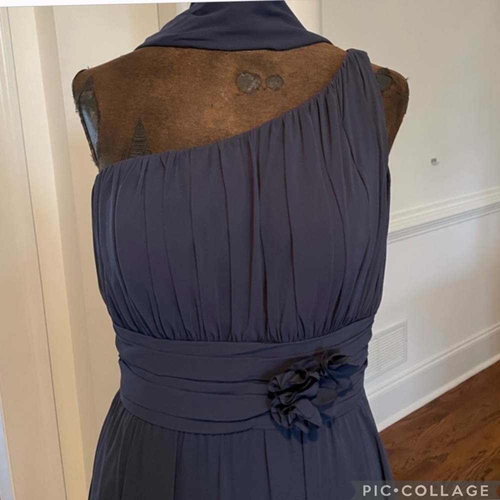 Chic One-Shoulder Chiffon Dress Navy Blue